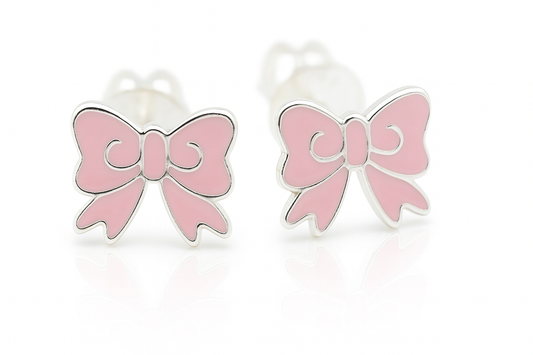 Kids Teenagers Pink Bow Stud Earrings