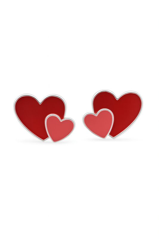 Kids Red Heart Teenagers  Stud Earrings