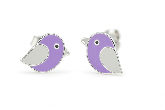 Kids Teenagers Lavender Birdie Stud Earrings