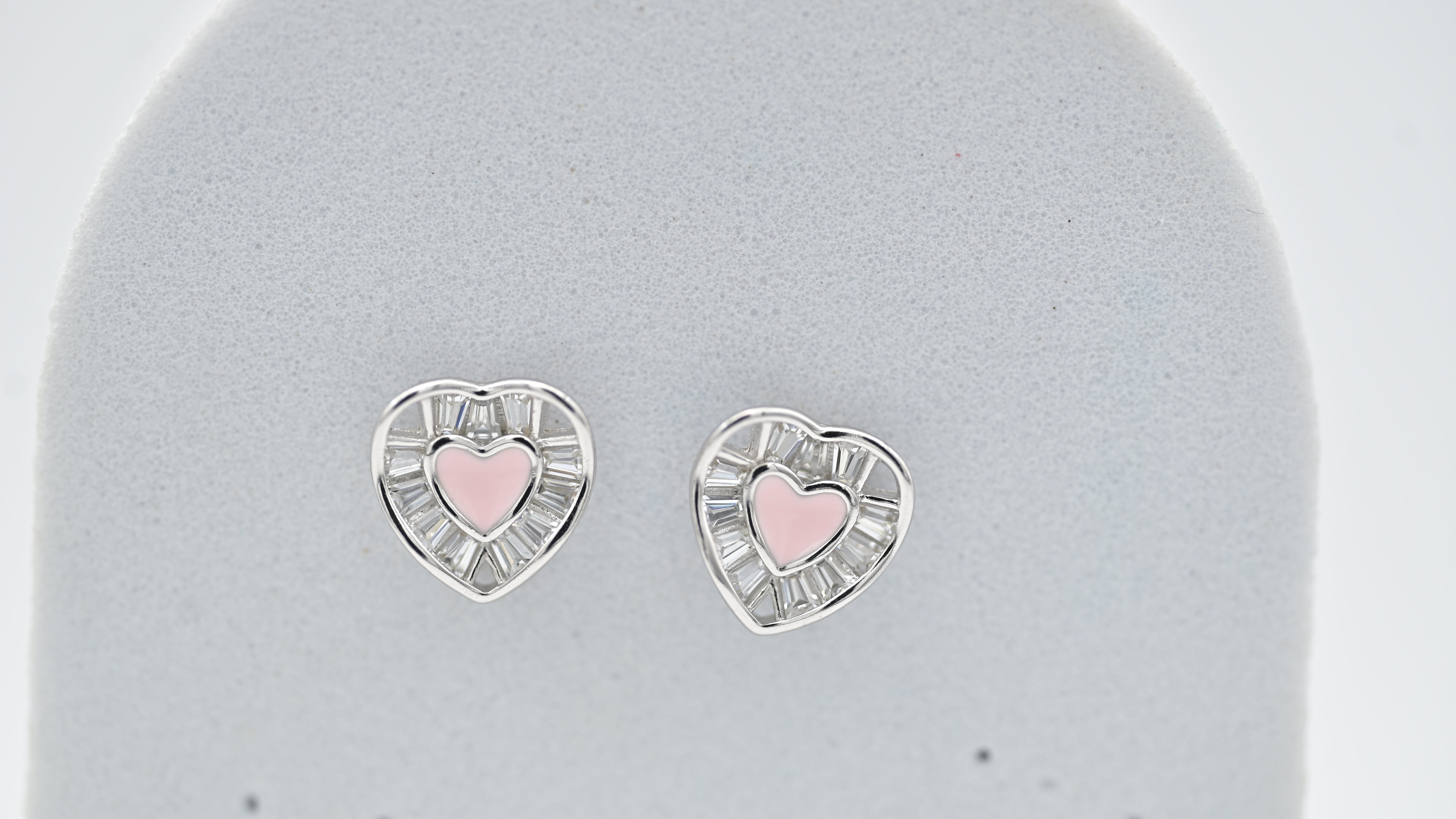Pink Heart CZ Earrings