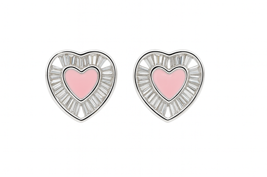 Kids Teenagers Pink Heart with CZ Earrings