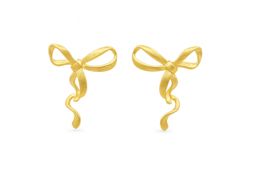 Kids Teenagers Golden Bow Earrings