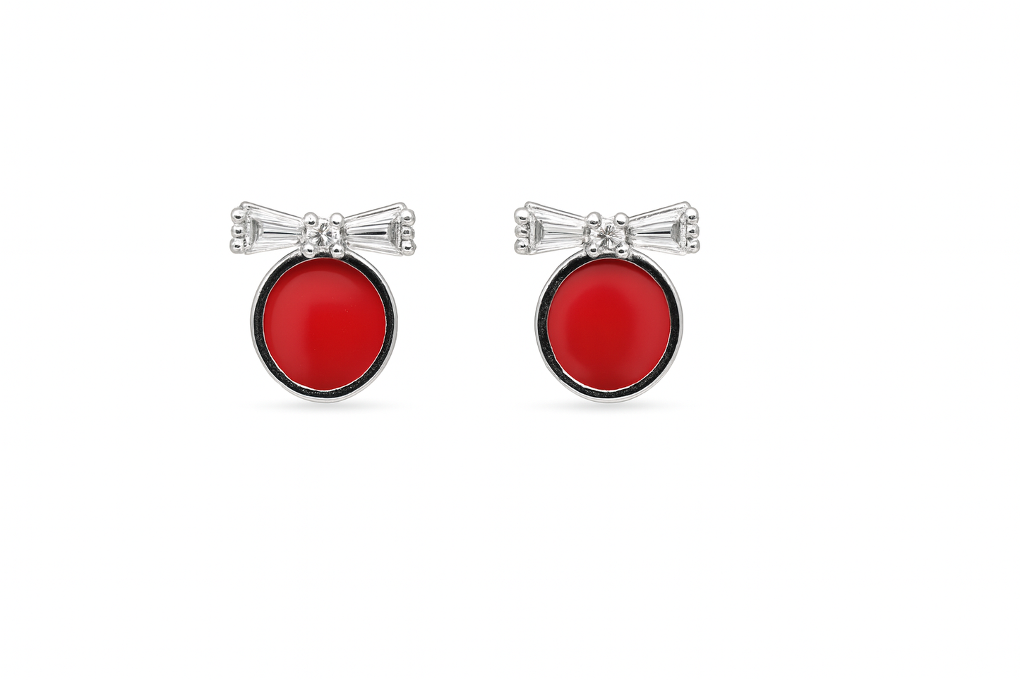 Kids Teenagers Red circle & bow Earrings