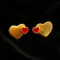 Double Heart Red Enamel Stud Earrings - Miora