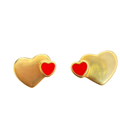 Double Heart Red Enamel Stud Earrings