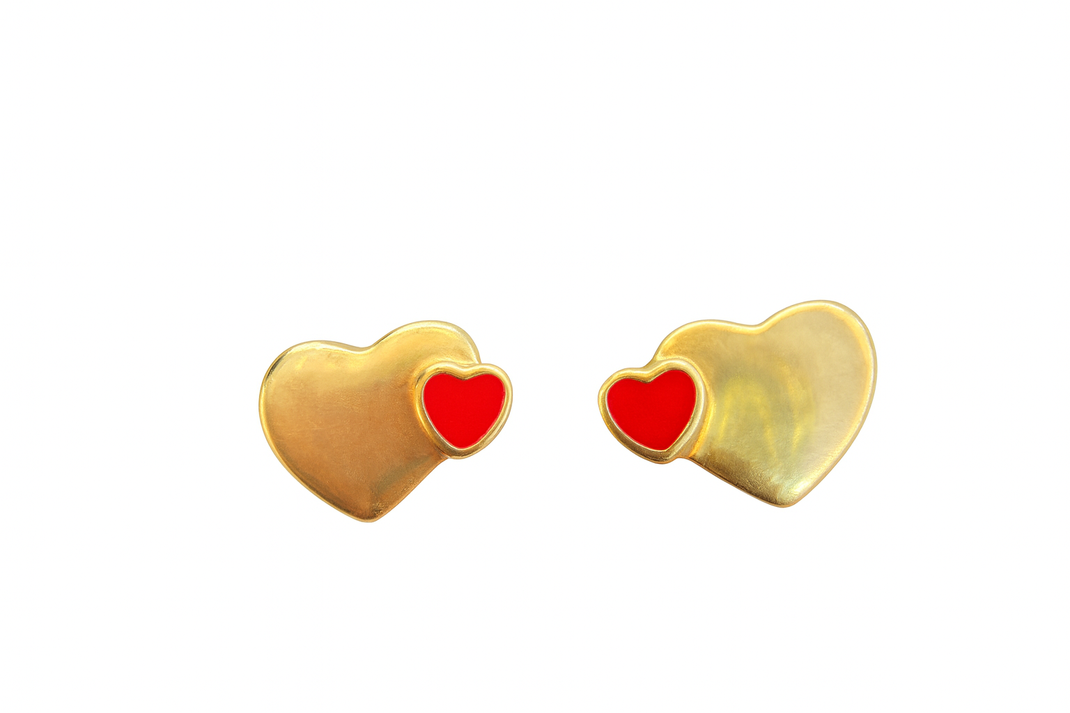 Double Heart Red Enamel Stud Earrings