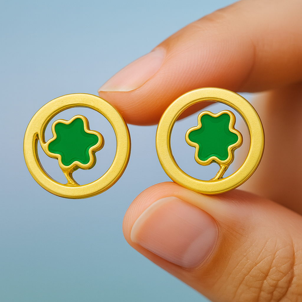 Green Clover Circle Stud Earrings