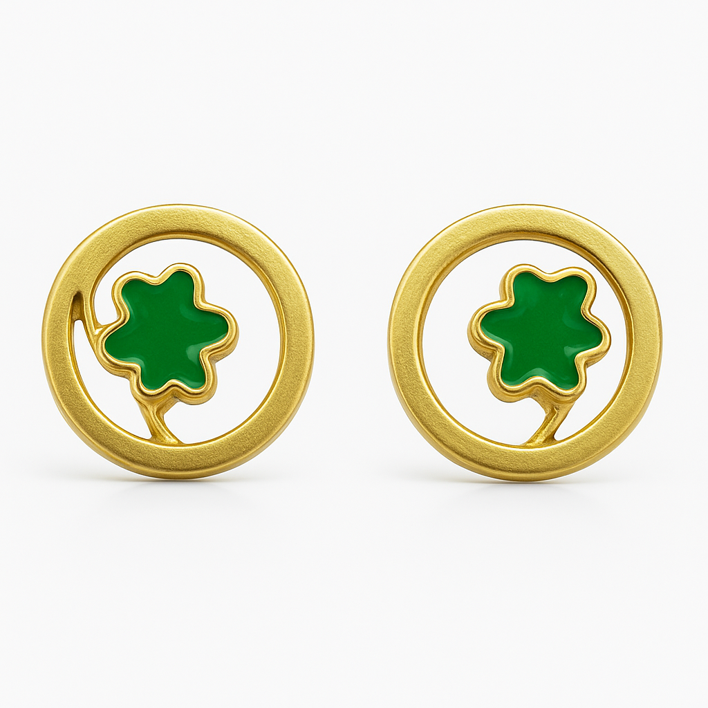 Green Clover Circle Stud Earrings