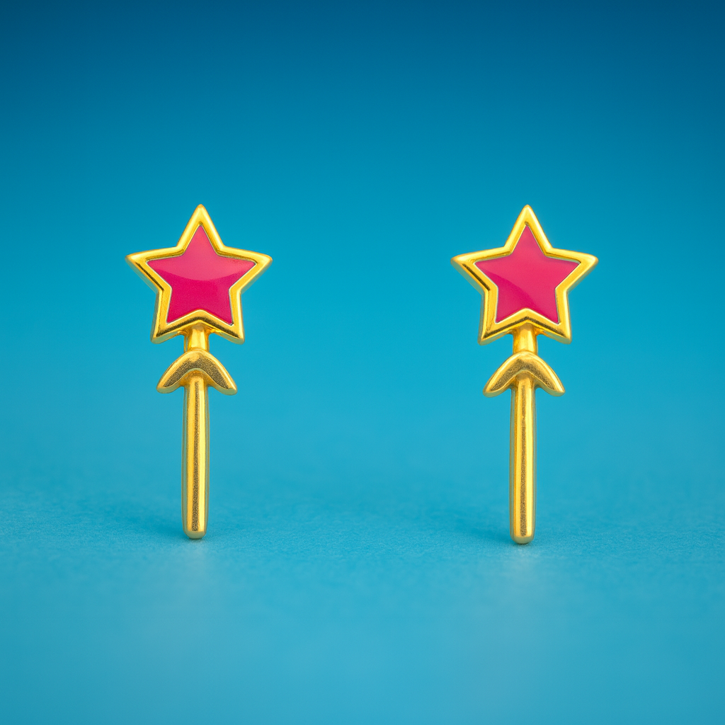 Pink Star Wand Stud Earrings