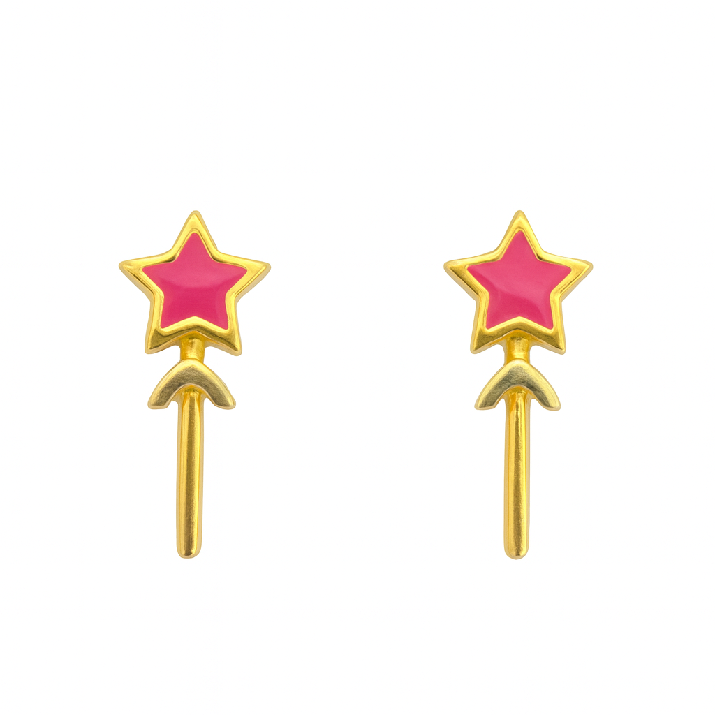 Pink Star Wand Stud Earrings