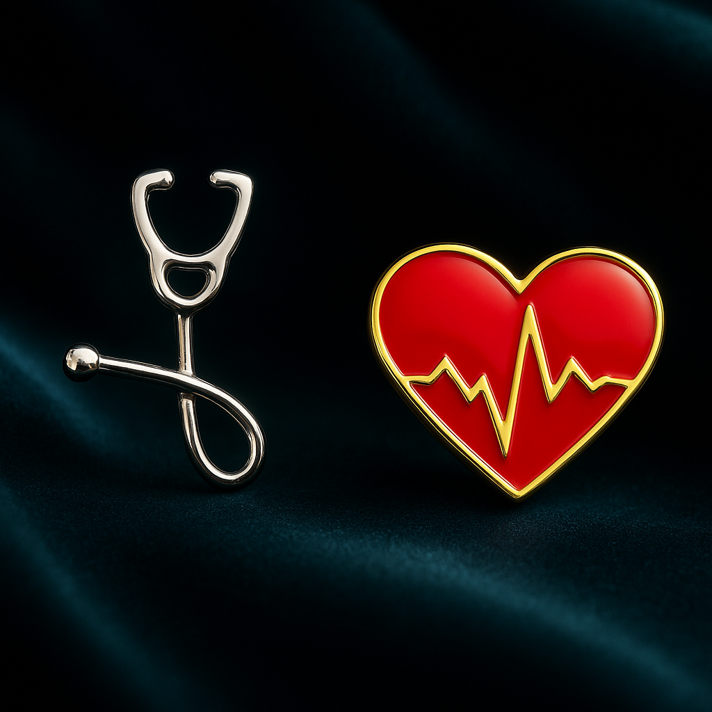 Heartbeat & Stethoscope Mismatched Stud Earrings