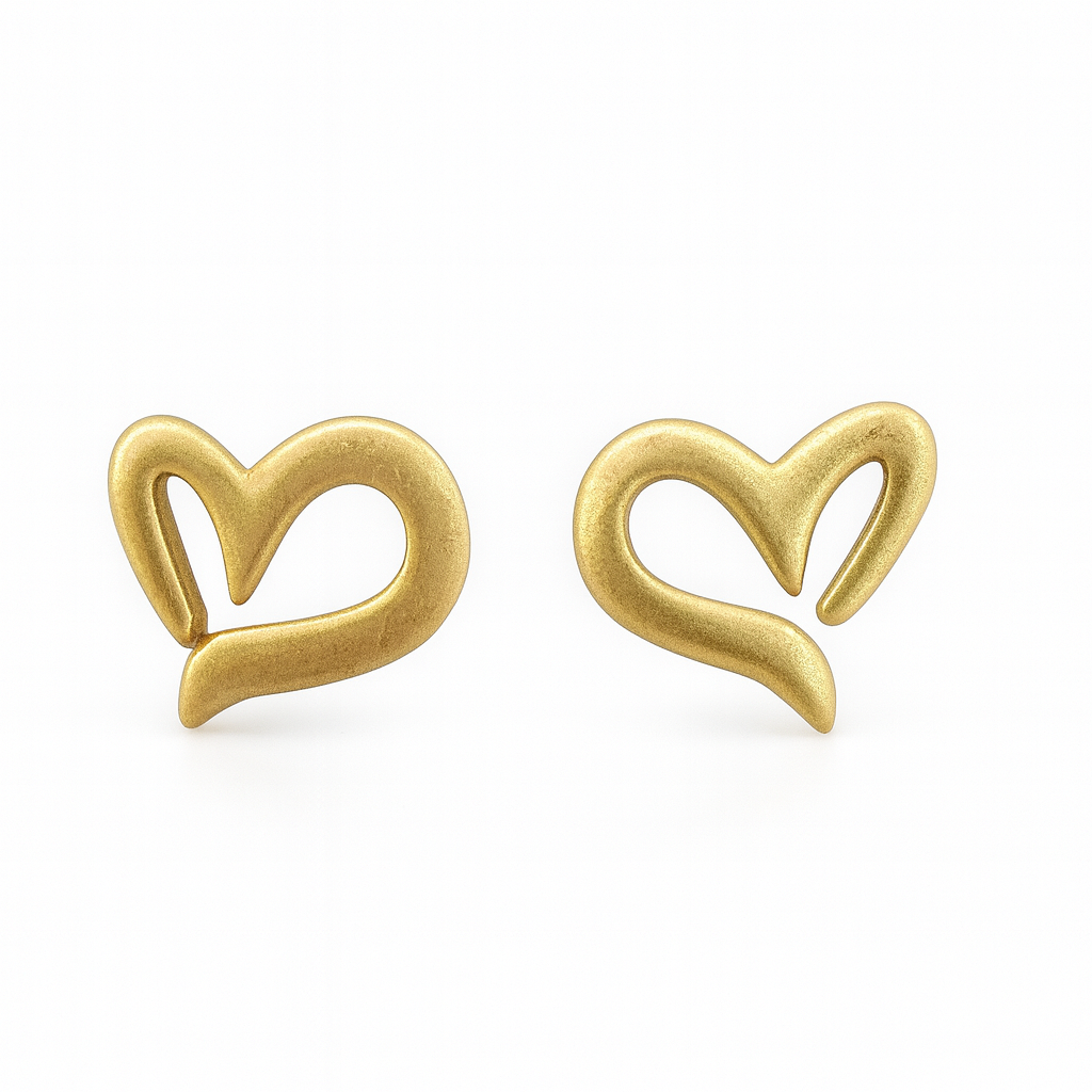 Golden Fluid Heart Stud Earrings