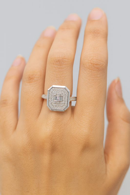 Sterling Silver Statement Ring | Baguette & Round CZ
