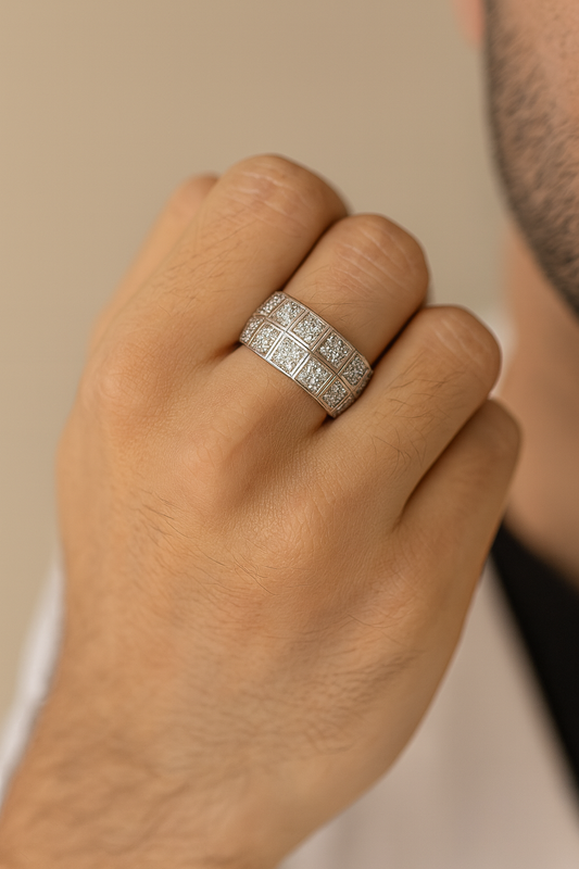 Sterling Silver Grid-Set Band Ring