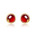 Red Agate Stud Earrings | Gold Plated