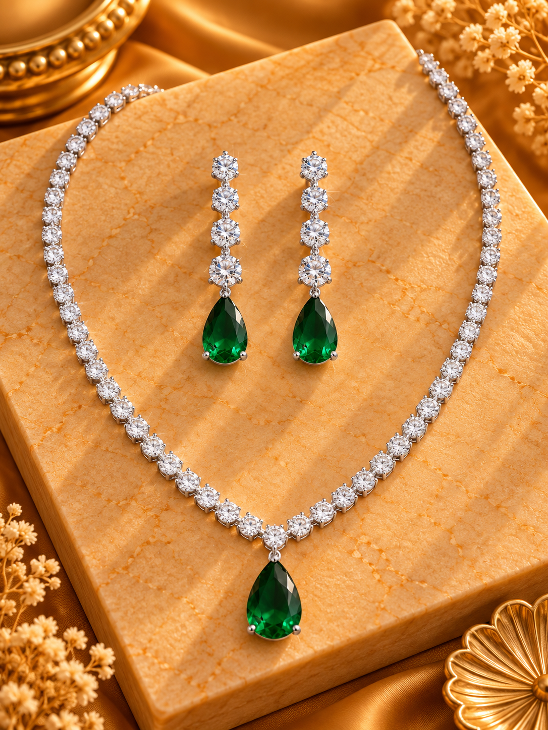 Emerald-Tennis Zirconia Necklace