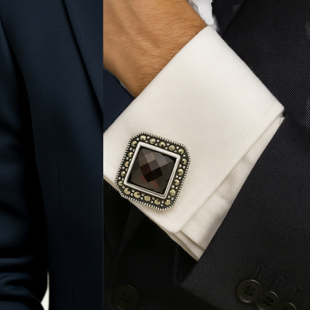 Vintage Cufflinks with Smoky Quartz & Marcasite Accents