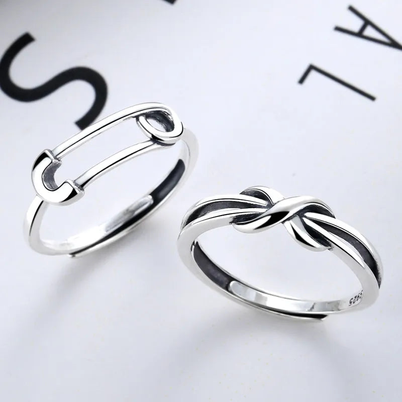 Minimalist Knot & U-Link Open Rings Set Design