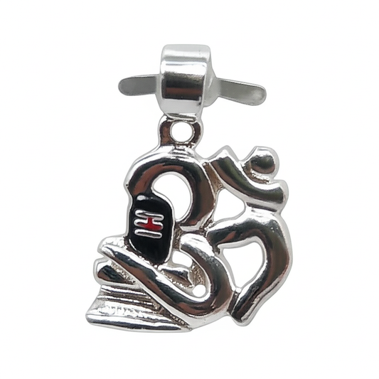 Sterling Silver Om & Shivling Pendant - Spiritual Hindu Symbol Charm
