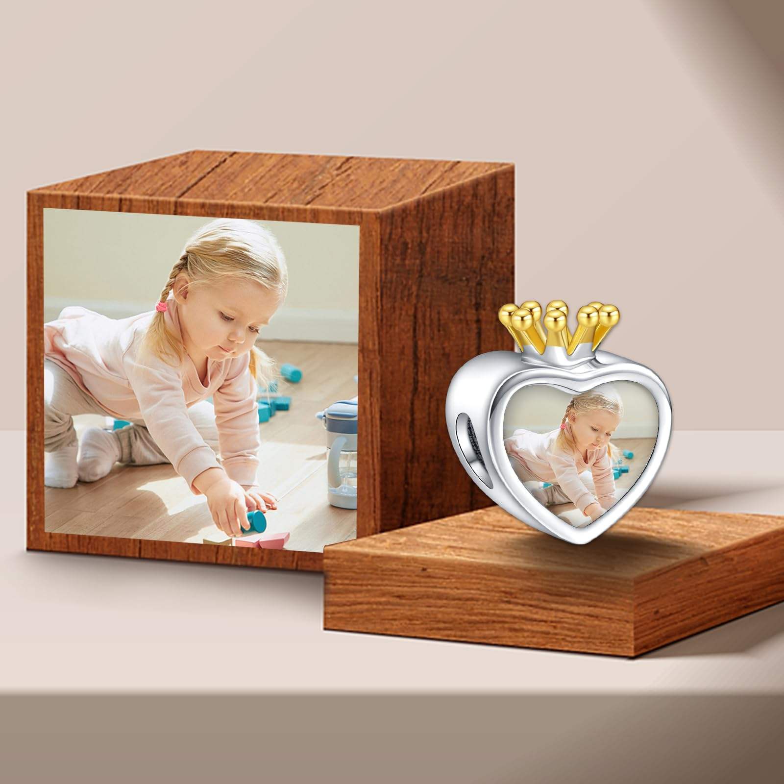 Crown Heart Photo Charm