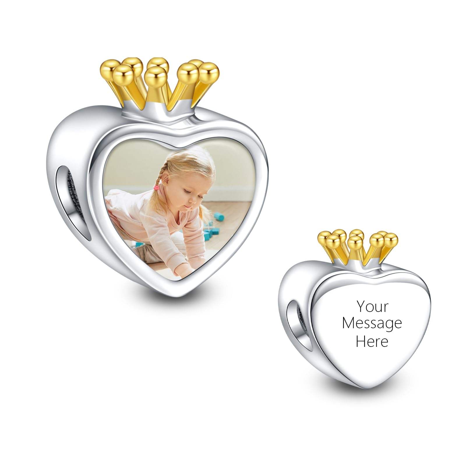Crown Heart Photo Charm
