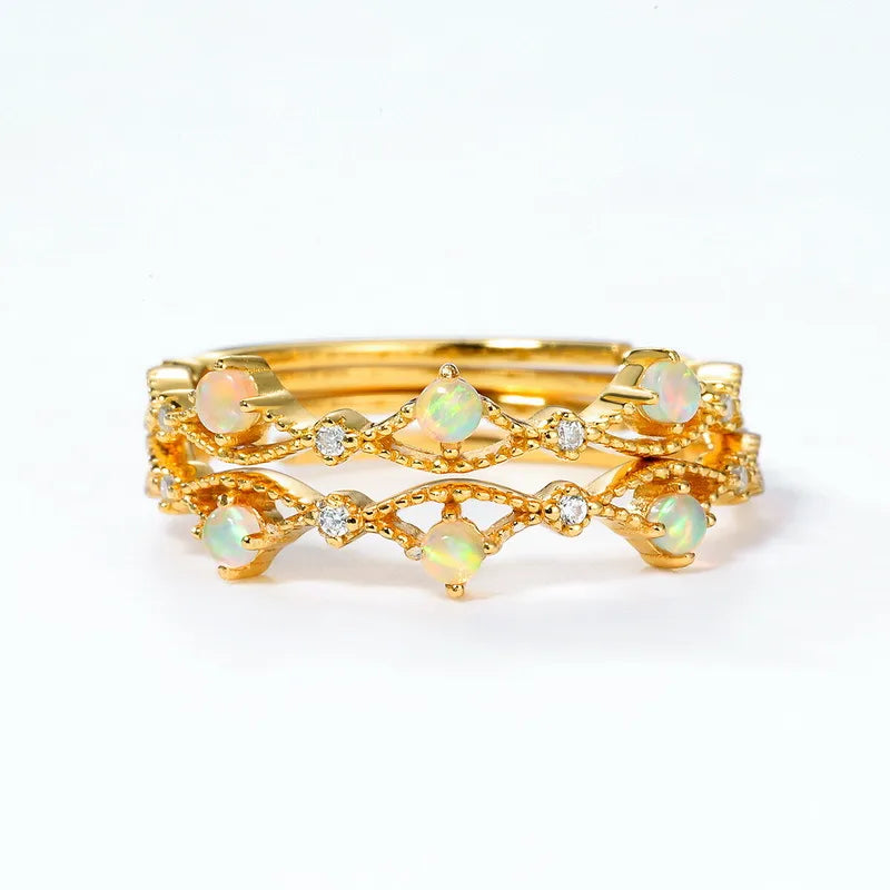 Opal Crown Ring Set | Gold Plated