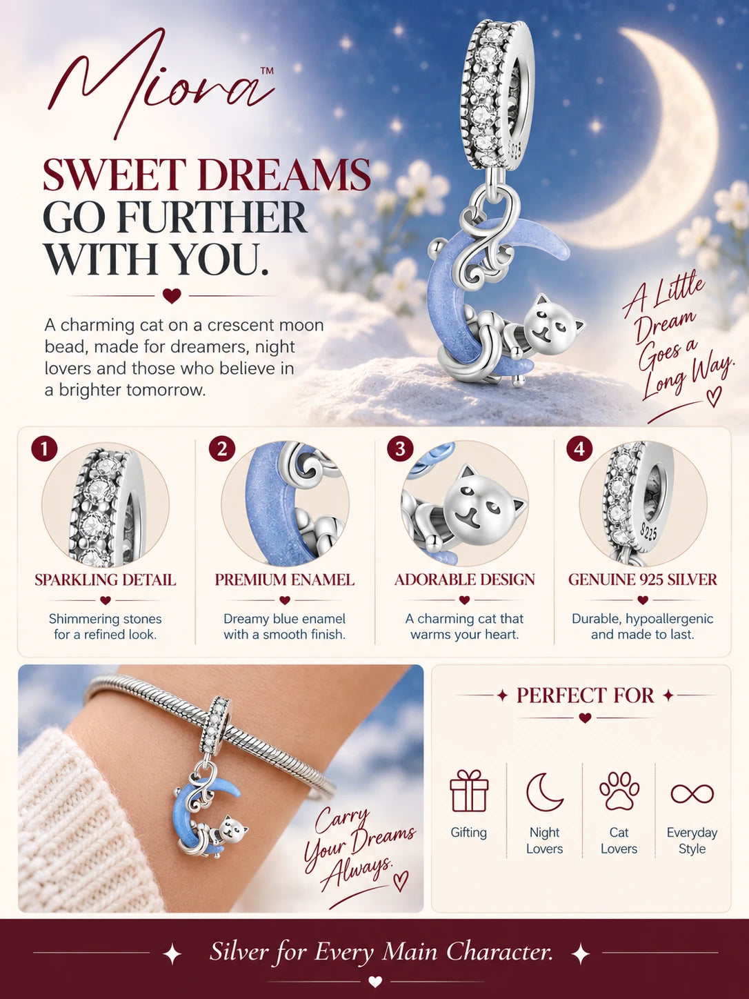 Cat-Moon Zirconia Charm A+ content