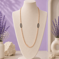 Rose Gold Beaded Chain Necklace | Dual-Tone Leaf Accents | Sterling Silver