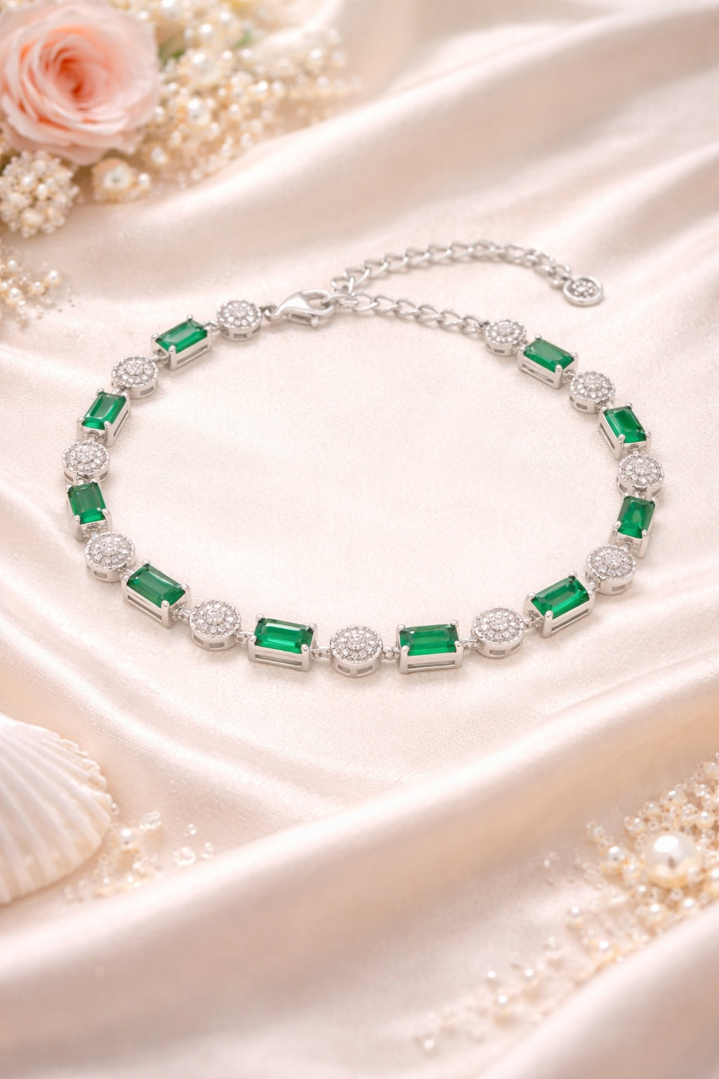 Green-Floral Zirconia Anklet