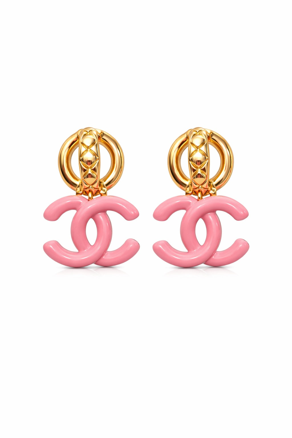 Pink Enamel Interlock Earrings - Miora