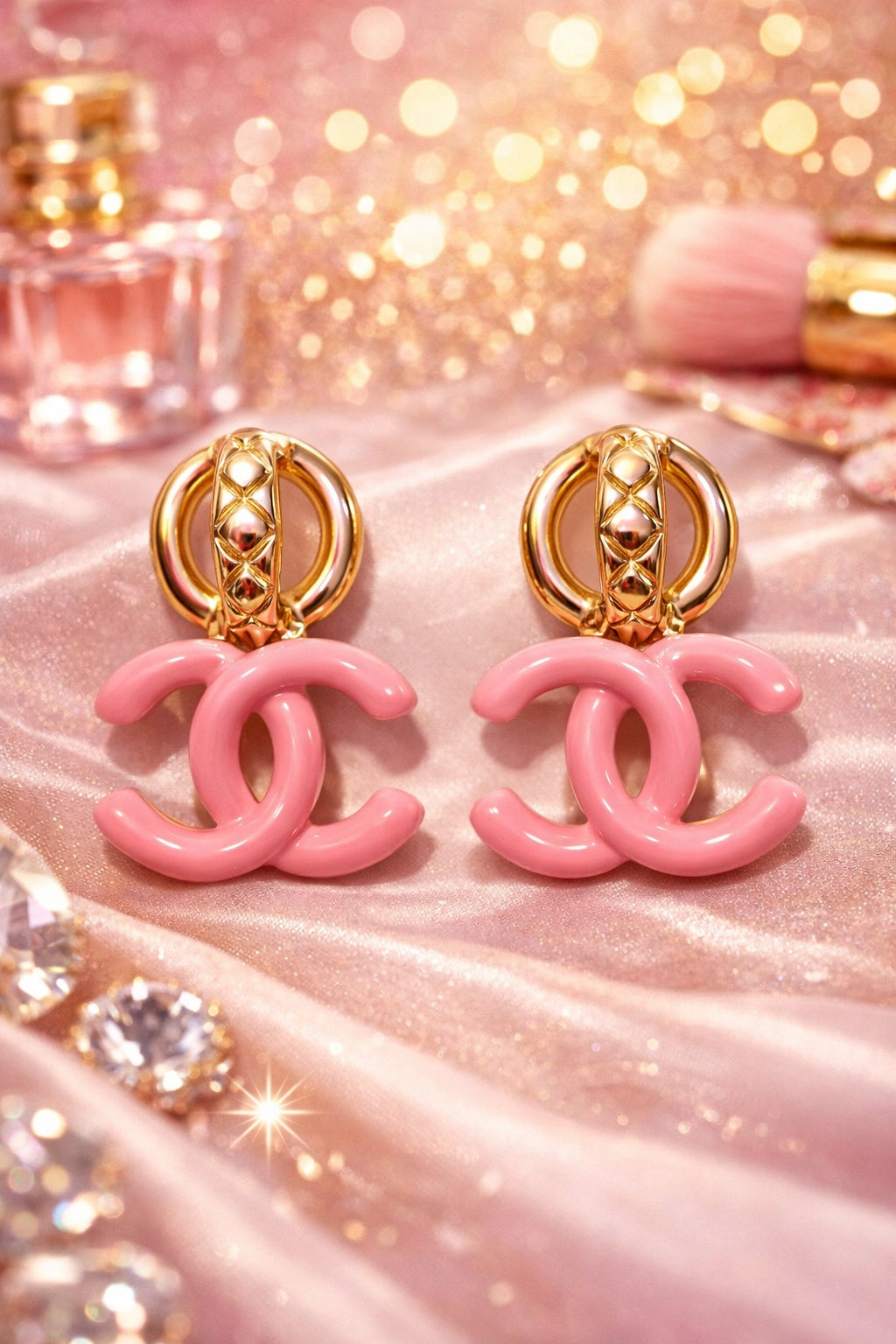 Pink Enamel Interlock Earrings - Miora