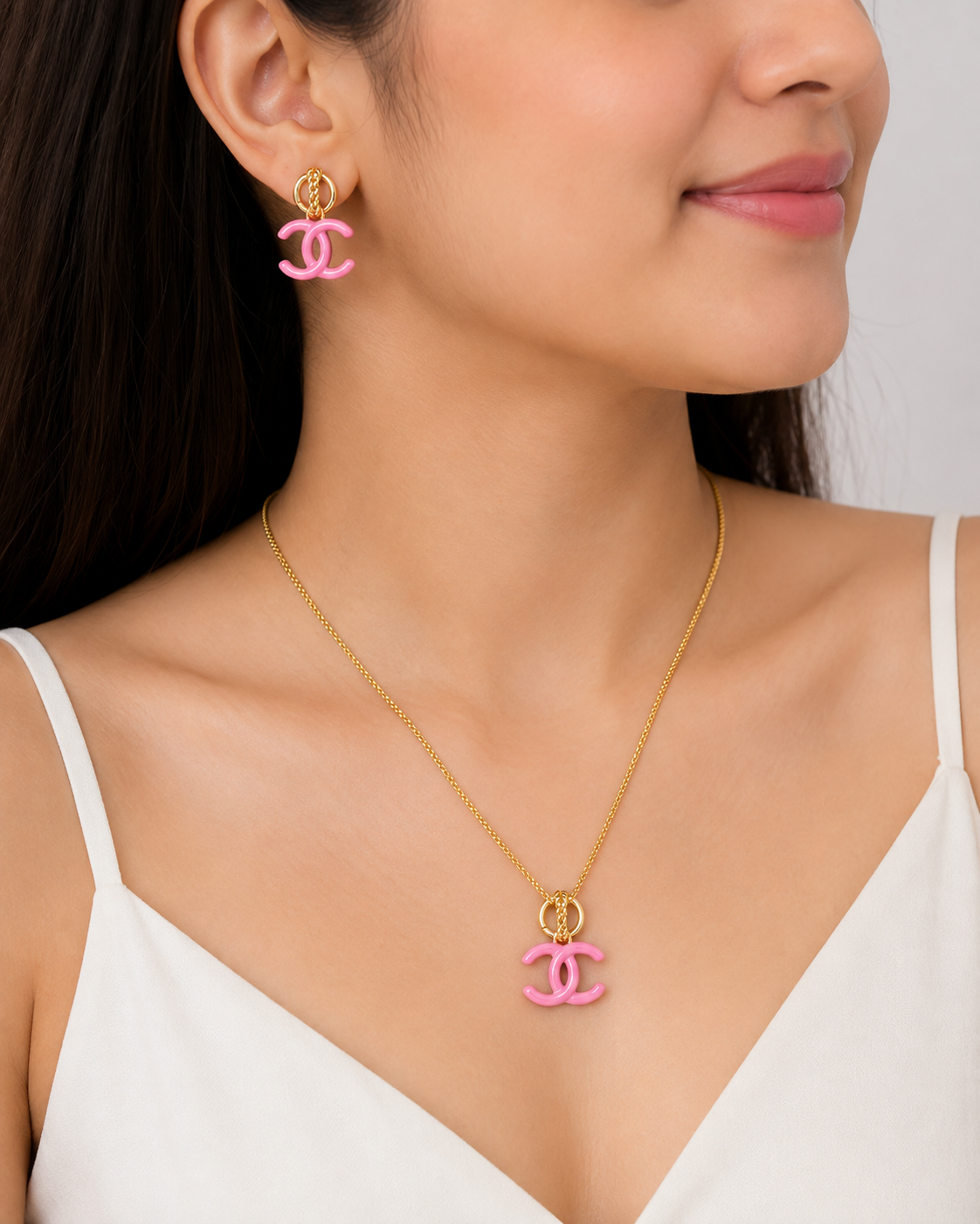 Pink Enamel Jewellery Set
