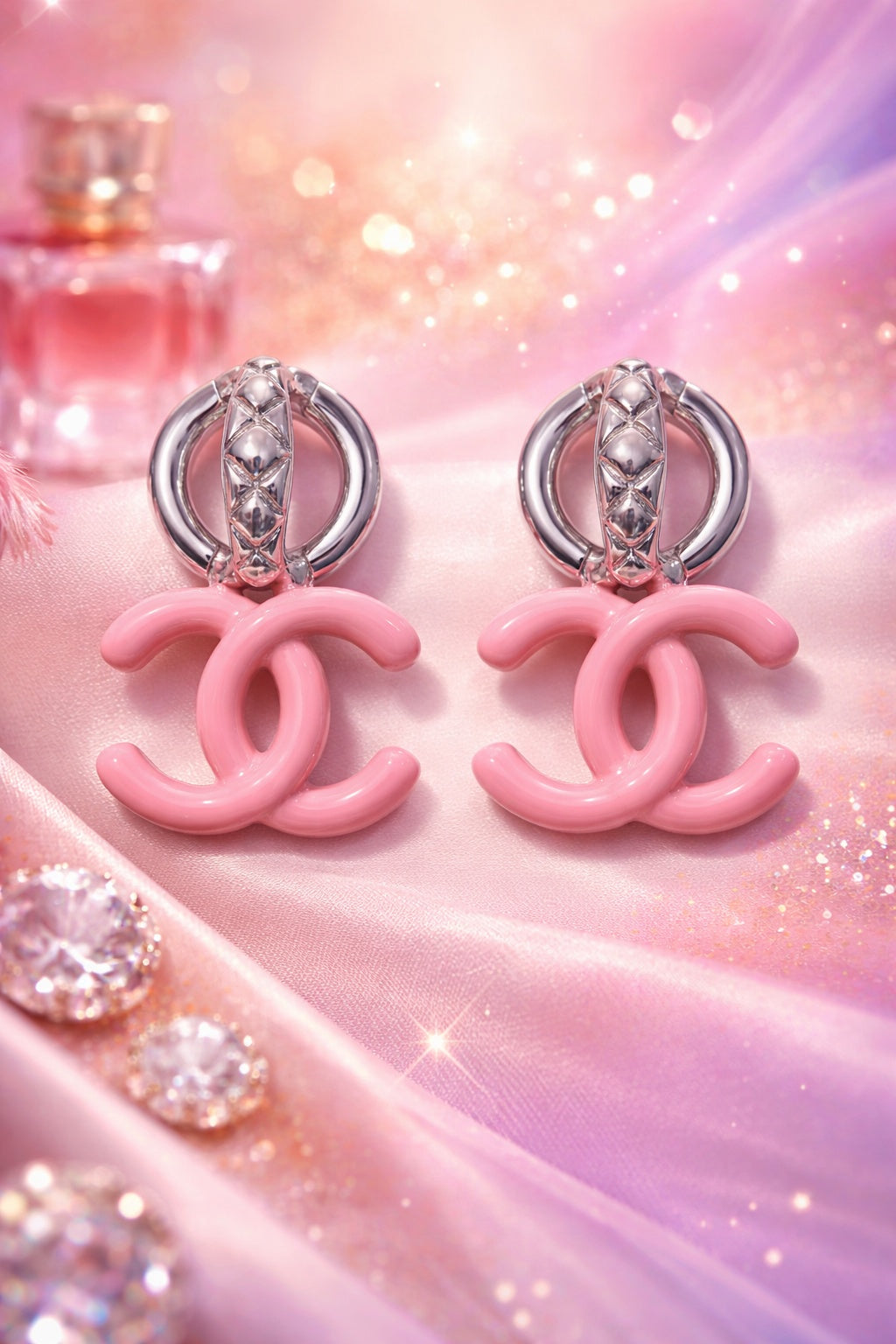 Pink Enamel Interlock Earrings - Miora