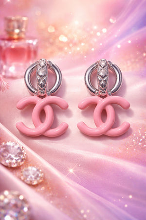 Pink Enamel Interlock Earrings - Miora
