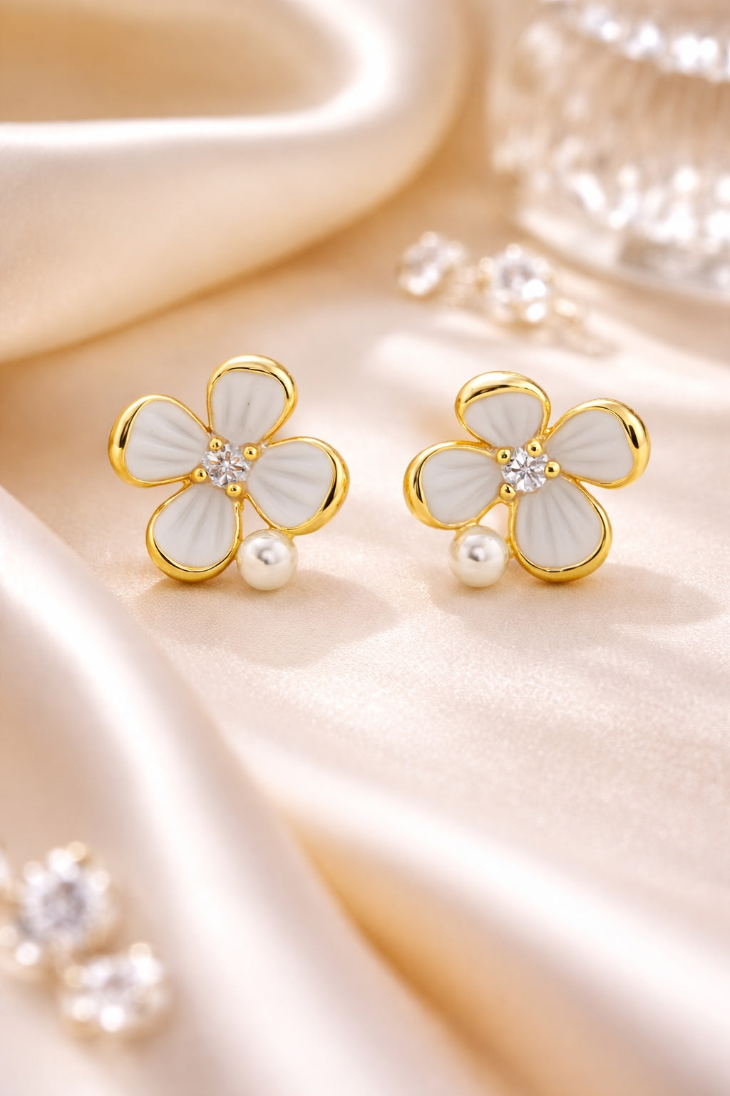 Floral-Enamel Pearl Studs