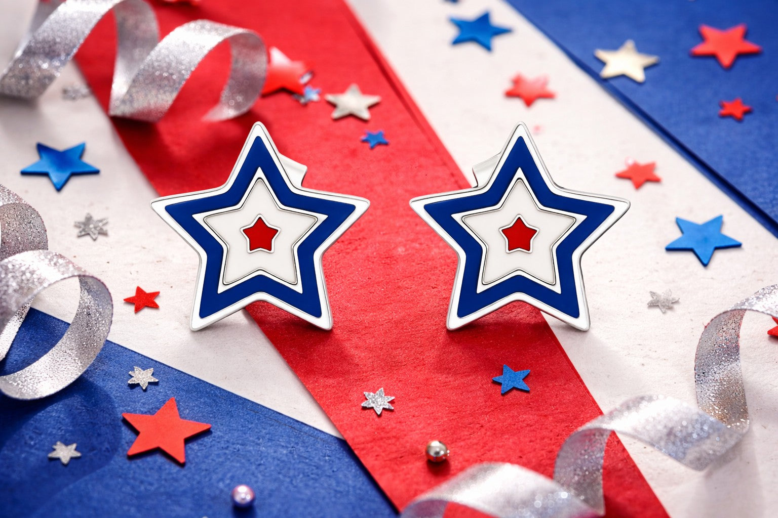 Blue White Star Stud Earrings