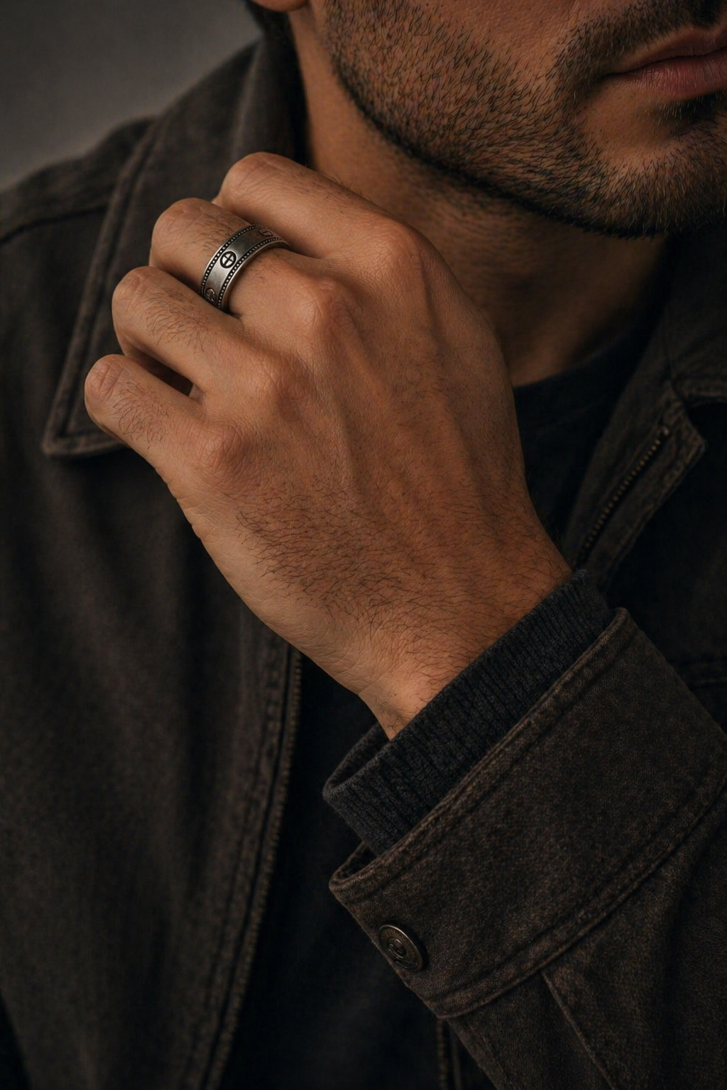 Oxidized Band Ring | Tribal Geometric Design, Unisex Style