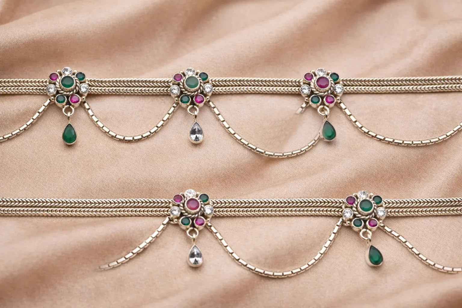 Traditional  Payal with Ruby & Emerald Stone Detailing