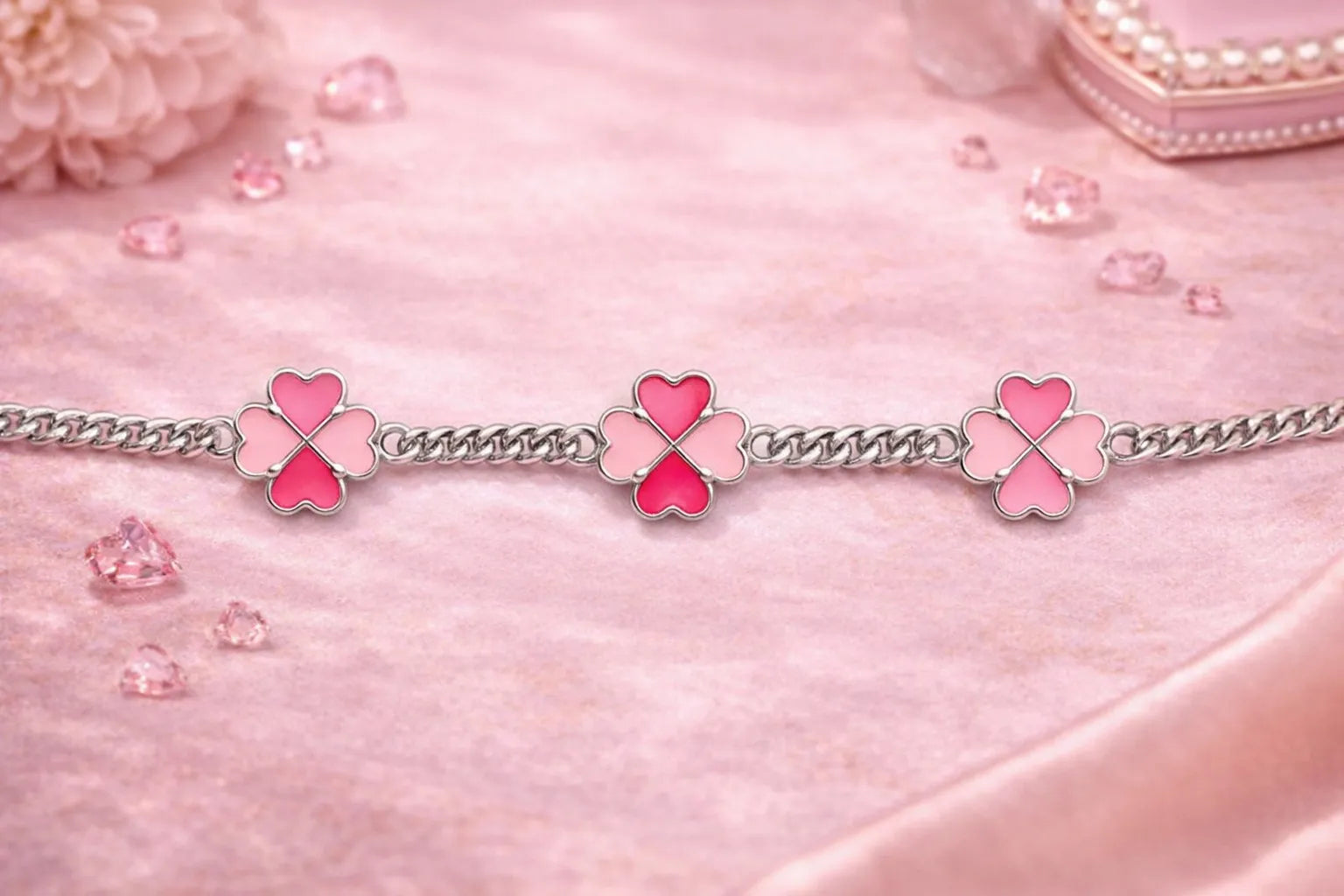 Pink Clover Hearts Bracelet