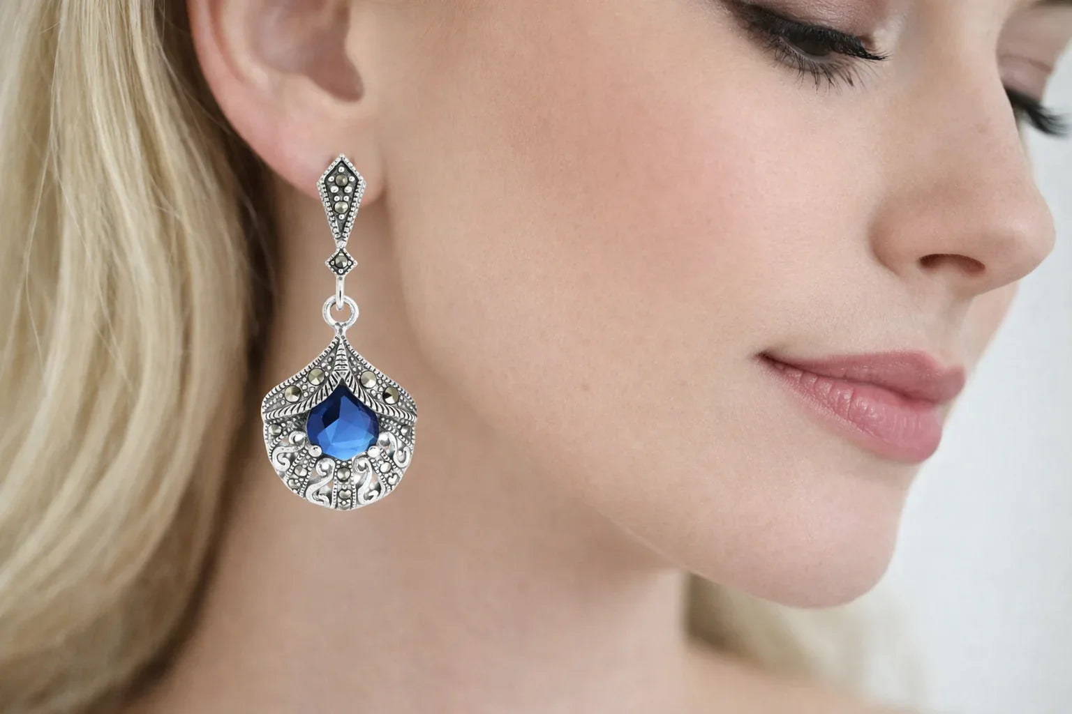 Vintage Blue Stone Drop Earrings - Miora