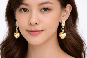 Rose Gold Heart Drop Earrings - Miora
