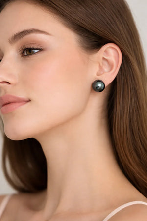 Double-Sided Black Pearl Stud Earrings - Miora