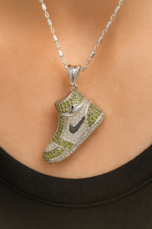 Sneaker Pendant | Green & White CZ Stones | Unisex Streetwear Jewelry