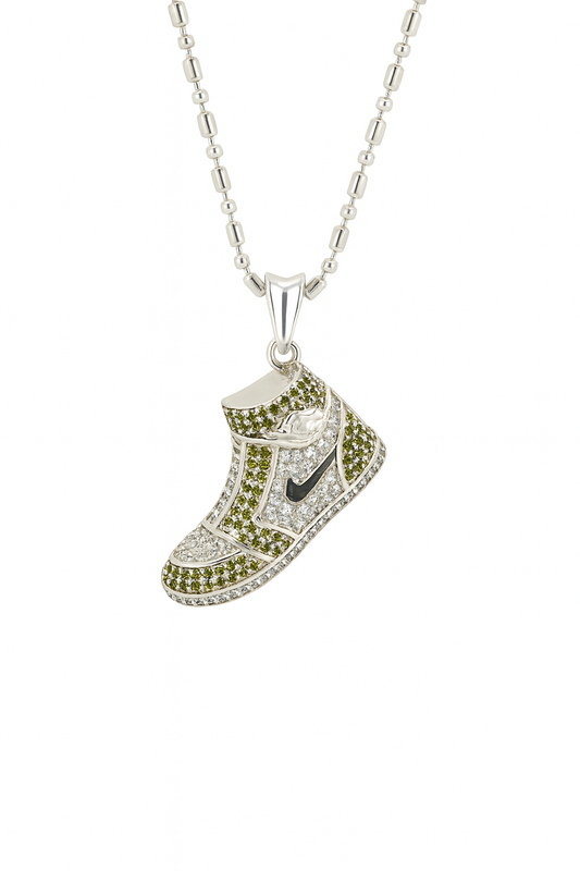 Sneaker Pendant | Green & White CZ Stones | Unisex Streetwear Jewelry