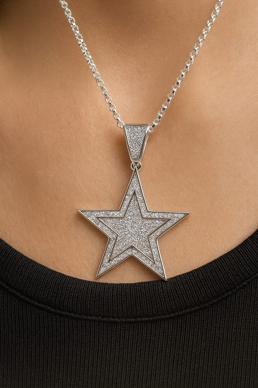 Star Pendant with Micro CZ Stones | Shimmering Double-Layer Design | Unisex Statement Jewelry