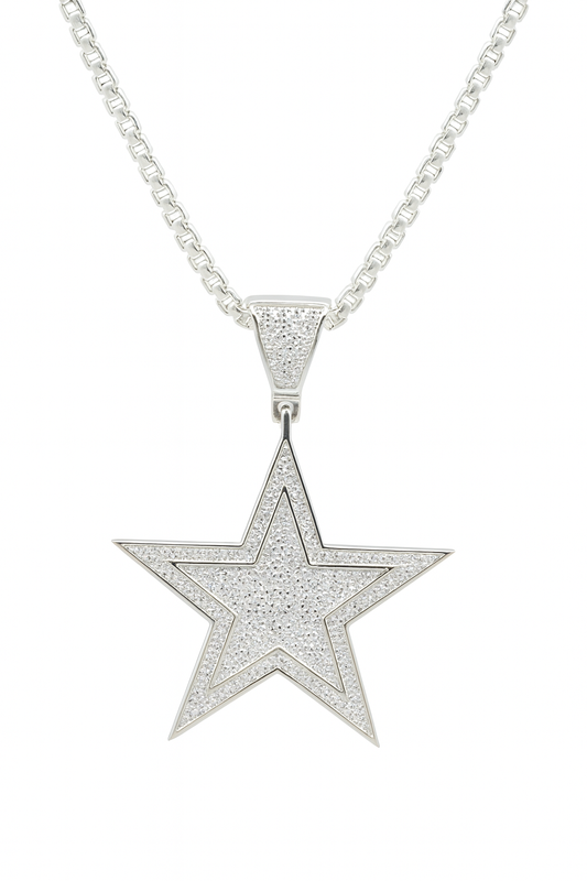 Star Pendant with Micro CZ Stones | Shimmering Double-Layer Design | Unisex Statement Jewelry