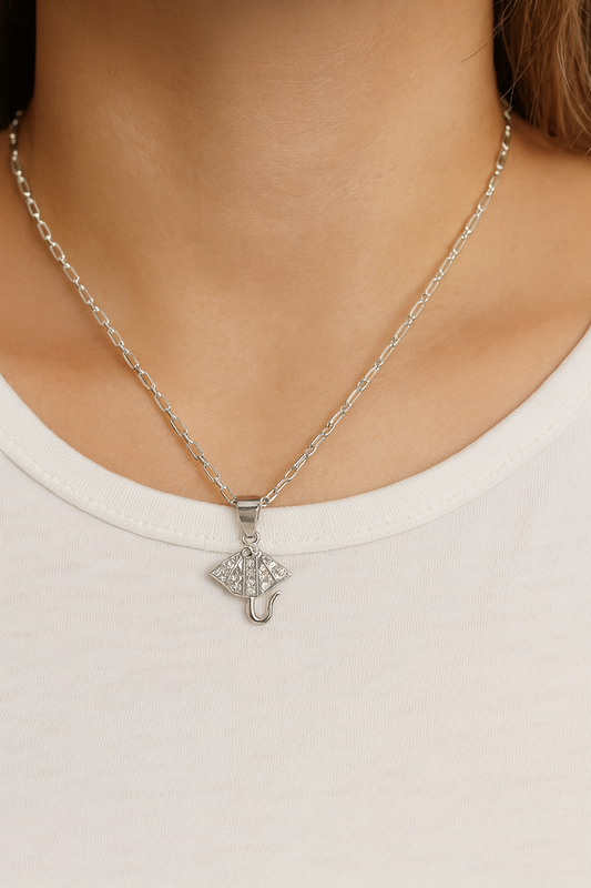 Umbrella Pendant Necklace | Zirconia-Studded Cute Charm | Everyday Minimal Style