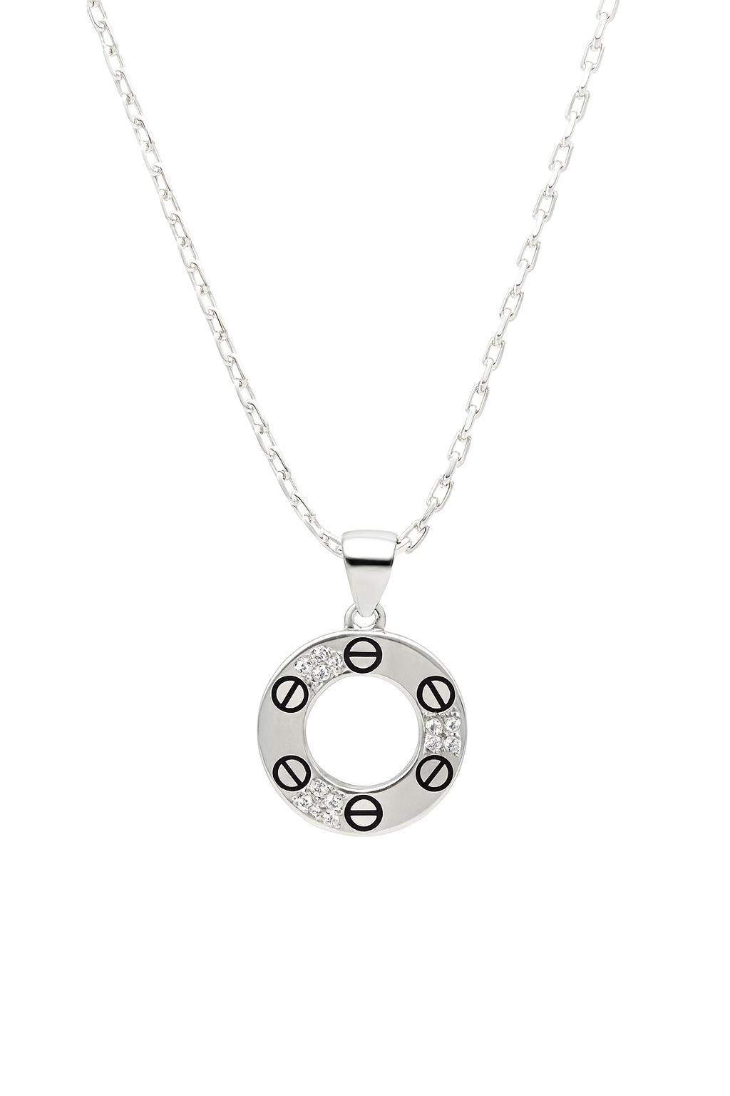 Circular Screw Motif Pendant with CZ Stones | Modern Unisex Minimal Jewelry
