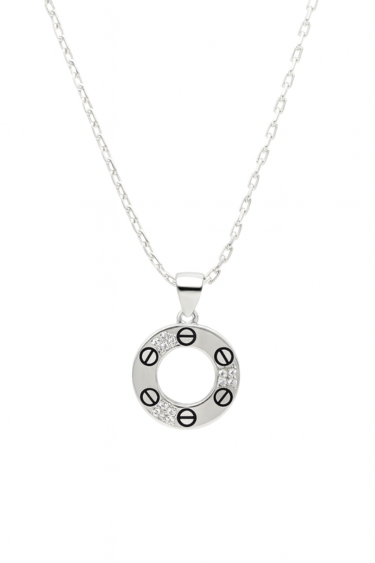 Circular Screw Motif Pendant with CZ Stones | Modern Unisex Minimal Jewelry