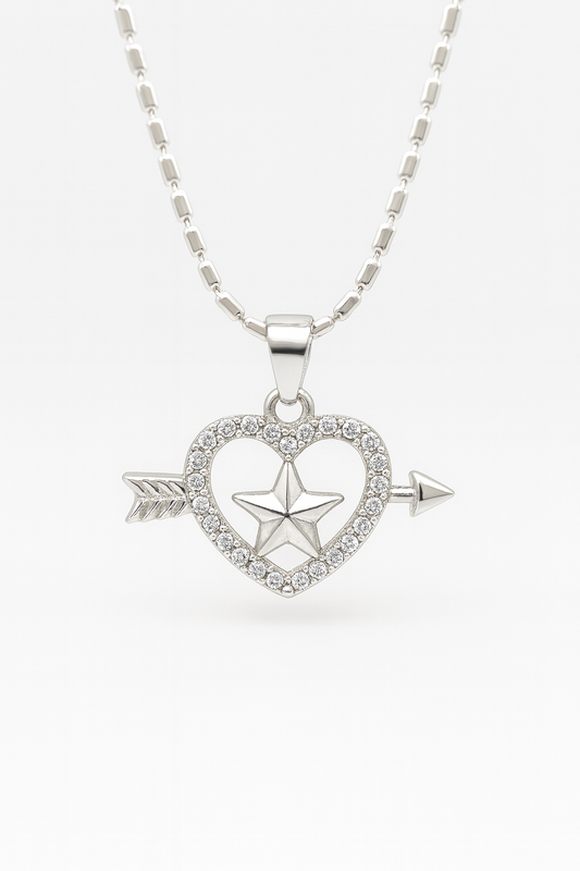 Heart & Star Arrow Pendant Necklace | Sparkling Cupid Design | Romantic Jewelry for Women